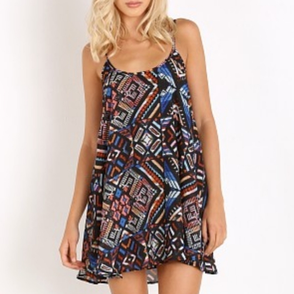 SHOW ME YOUR MUMU Women's Geometric Tribal Bella Guatemala Trapeze Sun Dress M